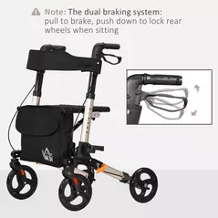 HOMCOM 4 Wheel Rollator with Seat and Back, Folding Mobility Walker with Carry Bag, Adjustable Height, Dual Brakes, Cane Holder, Lightweight Aluminium Walking Frame for Seniors and Disabled, Gold Tone - 8