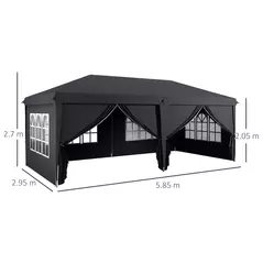 Outsunny Outsunny 3 x 6 m Garden Pop Up Gazebo, Wedding Party Tent Marquee, Water Resistant Awning Canopy with Sidewalls, Windows, Carry Bag, Grey - 3