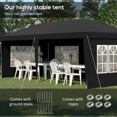 Outsunny 3 x 6m Pop-Up Gazebo, with Removable Walls - Black - 5