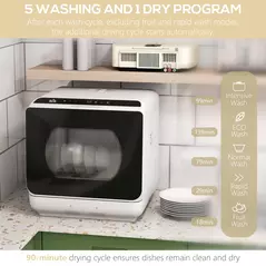 HOMCOM Six-Programme Countertop Dishwasher - White - 5