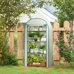 Outsunny 4 Tier Mini Greenhouse for Outdoor, Portable Gardening Plant Green House with Storage Shelf, Roll-Up Zipped Door, Metal Frame and PE Cover, 80 x 49 x 160cm, White - 2