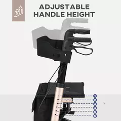 HOMCOM 4 Wheel Rollator with Seat and Back, Folding Mobility Walker with Carry Bag, Adjustable Height, Dual Brakes, Cane Holder, Lightweight Aluminium Walking Frame for Seniors and Disabled, Gold Tone - 7