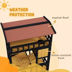 PawHut Outdoor Cat Shelter, Four-Tier Wooden Feral Cat House, with Suspension Bridge, Cat Houses, Balcony, Escape Doors - 5