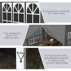 Outsunny 3 x 3 m Garden Pop Up Gazebo, Wedding Party Tent Marquee, Water Resistant Awning Canopy with Sidewalls, Windows, Carry Bag, Grey - 8