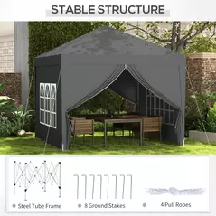 Outsunny 3 x 3 m Garden Pop Up Gazebo, Wedding Party Tent Marquee, Water Resistant Awning Canopy with Sidewalls, Windows, Carry Bag, Grey - 7