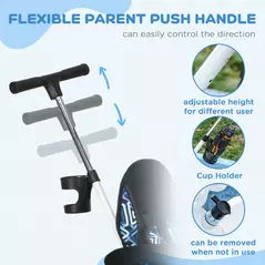 HOMCOM 6 in 1 Tricycle for Kids with 5-point harness straps, Removable Canopy, Blue - 6