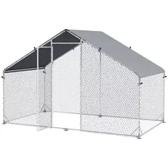 PawHut Large Chicken Coop, Galvanised Walk In Chicken Coop Hen House w/ Water-Resist Cover, 3 x 1.7 x 1.9m - 1