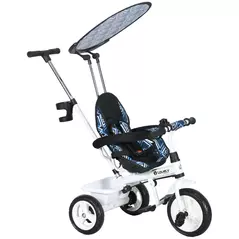 HOMCOM 6 in 1 Tricycle for Kids with 5-point harness straps, Removable Canopy, Blue - 1