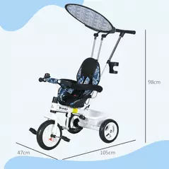 HOMCOM 6 in 1 Tricycle for Kids with 5-point harness straps, Removable Canopy, Dark Blue - 3