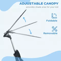 HOMCOM 6 in 1 Tricycle for Kids with 5-point harness straps, Removable Canopy, Blue - 5