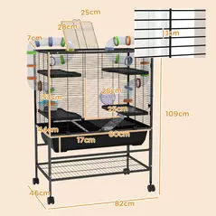 PawHut Large Hamster Cage, Gerbil Cage with Tubes, Storage Shelf, Ramps, Platforms, Running Wheel - Black - 3