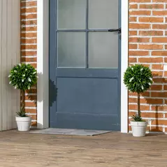 HOMCOM Set of 2 Decorative Artificial Plants Ball Trees with Flower for Home Indoor Outdoor Decor, 60cm ,White - 2