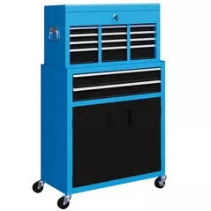 HOMCOM Portable Tool Box, Metal Tool Chest on Wheels with 6 Drawers for Garage and Workshop, Blue - 1