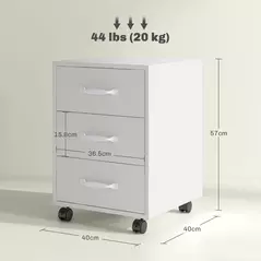 HOMCOM 3 Drawer File Cabinet, Mobile Filing Cabinet on Wheels for Home Office, Study, White - 3