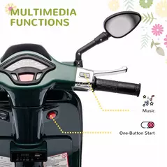 AIYAPLAY 12V Vespa Licensed Kids Electric Motorbike w/ Music, Lights, FM Radio, for 3-6 Years - Green - 5