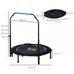 HOMCOM 40" Foldable Mini Fitness Trampoline, with Adjustable Foam Handle, Blue - 3