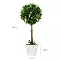 HOMCOM Set of 2 Decorative Artificial Plants Ball Trees with Flower for Home Indoor Outdoor Decor, 60cm ,White - 3