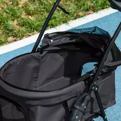 PawHut Dog Pram Dog Stroller Foldable Pet Pushchair with 4 Wheels, Safety Leashes, Cup Holder for Small Dogs, Black - 9