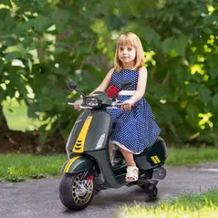 AIYAPLAY 12V Vespa Licensed Kids Electric Motorbike w/ Music, Lights, FM Radio, for 3-6 Years - Green - 2