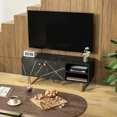 HOMCOM TV Stand Cabinet for TVs up to 50 Inches, TV Unit with Storage Shelves and Cupboard for Living Room, Black Marble Tone - 8