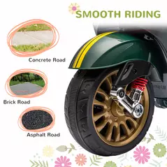 AIYAPLAY 12V Vespa Licensed Kids Electric Motorbike w/ Music, Lights, FM Radio, for 3-6 Years - Green - 7