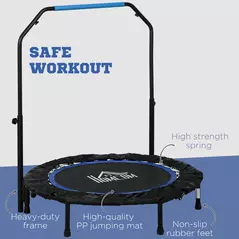 HOMCOM 40" Foldable Mini Fitness Trampoline, with Adjustable Foam Handle, Blue - 6
