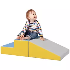 HOMCOM 2 Piece Soft Play Set for Toddler Climb and Crawl, for 12-36 Months, Grey - 1