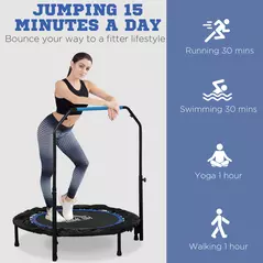 HOMCOM 40" Foldable Mini Fitness Trampoline, with Adjustable Foam Handle, Blue - 7