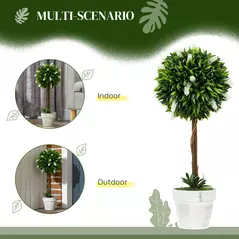 HOMCOM Set of 2 Decorative Artificial Plants Ball Trees with Flower for Home Indoor Outdoor Decor, 60cm ,White - 5