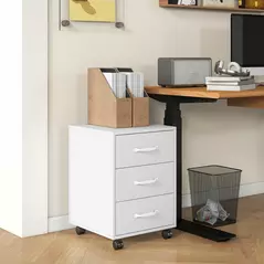 HOMCOM 3 Drawer File Cabinet, Mobile Filing Cabinet on Wheels for Home Office, Study, White - 2