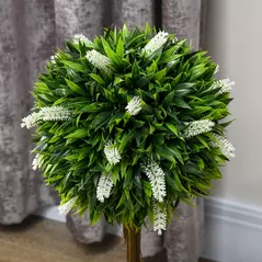 HOMCOM Set of 2 Decorative Artificial Plants Ball Trees with Flower for Home Indoor Outdoor Decor, 60cm ,White - 8