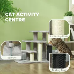PawHut 2-in-1 Cat Tree, Pet Stairs w/ Scratching Post, Toy Balls, for Bed, Sofa, Couch, Light Grey - 5