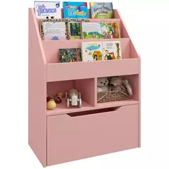 HOMCOM Kids Bookshelf, Toy Organiser, with Storage Drawer, Wheels - Pink - 1