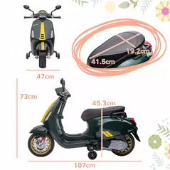 AIYAPLAY 12V Vespa Licensed Kids Electric Motorbike w/ Music, Lights, FM Radio, for 3-6 Years - Green - 3