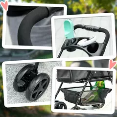 PawHut Dog Pram Dog Stroller Foldable Pet Pushchair with 4 Wheels, Safety Leashes, Cup Holder for Small Dogs, Black - 8