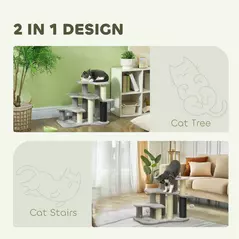 PawHut 2-in-1 Cat Tree, Pet Stairs w/ Scratching Post, Toy Balls, for Bed, Sofa, Couch, Light Grey - 4