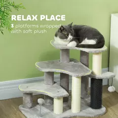 PawHut 2-in-1 Cat Tree, Pet Stairs w/ Scratching Post, Toy Balls, for Bed, Sofa, Couch, Light Grey - 6