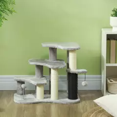 PawHut 2-in-1 Cat Tree, Pet Stairs w/ Scratching Post, Toy Balls, for Bed, Sofa, Couch, Light Grey - 9