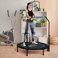 HOMCOM 40" Foldable Mini Fitness Trampoline, with Adjustable Foam Handle, Blue - 2