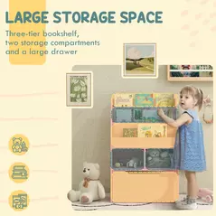 HOMCOM Kids Bookshelf, Toy Organiser, with Storage Drawer, Wheels - Pink - 4