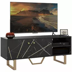 HOMCOM TV Stand Cabinet for TVs up to 50 Inches, TV Unit with Storage Shelves and Cupboard for Living Room, Black Marble Tone - 1