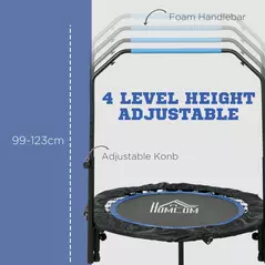 HOMCOM 40" Foldable Mini Fitness Trampoline, with Adjustable Foam Handle, Blue - 4