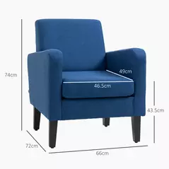 HOMCOM 2 Pieces Modern Armchairs with Rubber Wood Legs, Upholstered Accent Chairs, Single Sofa for Living Room, Bedroom, Blue - 3