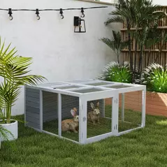 PawHut Rabbit Hutch with Openable Foldable Roof, Light Grey - 2
