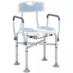 HOMCOM Aluminium Shower Chair, with Padded Seat - Light Blue - 1