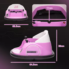 AIYAPLAY 360° Rotation Kids Bumper Car, 12V Waltz Car with Remote Control, Dual Joystick, Music, Lights, Pink - 3