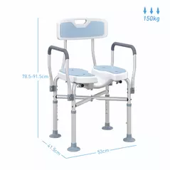 HOMCOM Aluminium Shower Chair, with Padded Seat - Light Blue - 3