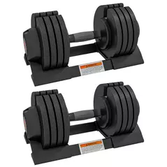 SPORTNOW 2 x 24KG Adjustable Dumbbells Set, 4-in-1 Weights Set with Storage Tray and Non-Slip Handle, Home Gym Fitness Equipment, Black - 1