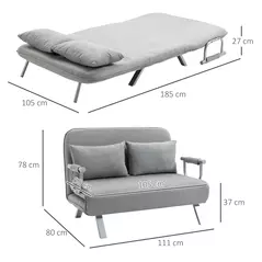 HOMCOM Two-Seater Click-Clack Sofa Bed - Light Grey - 3