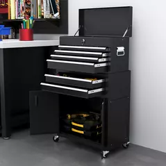 HOMCOM Portable Tool Box, Metal Tool Chest on Wheels with 6 Drawers for Garage and Workshop, Black - 8